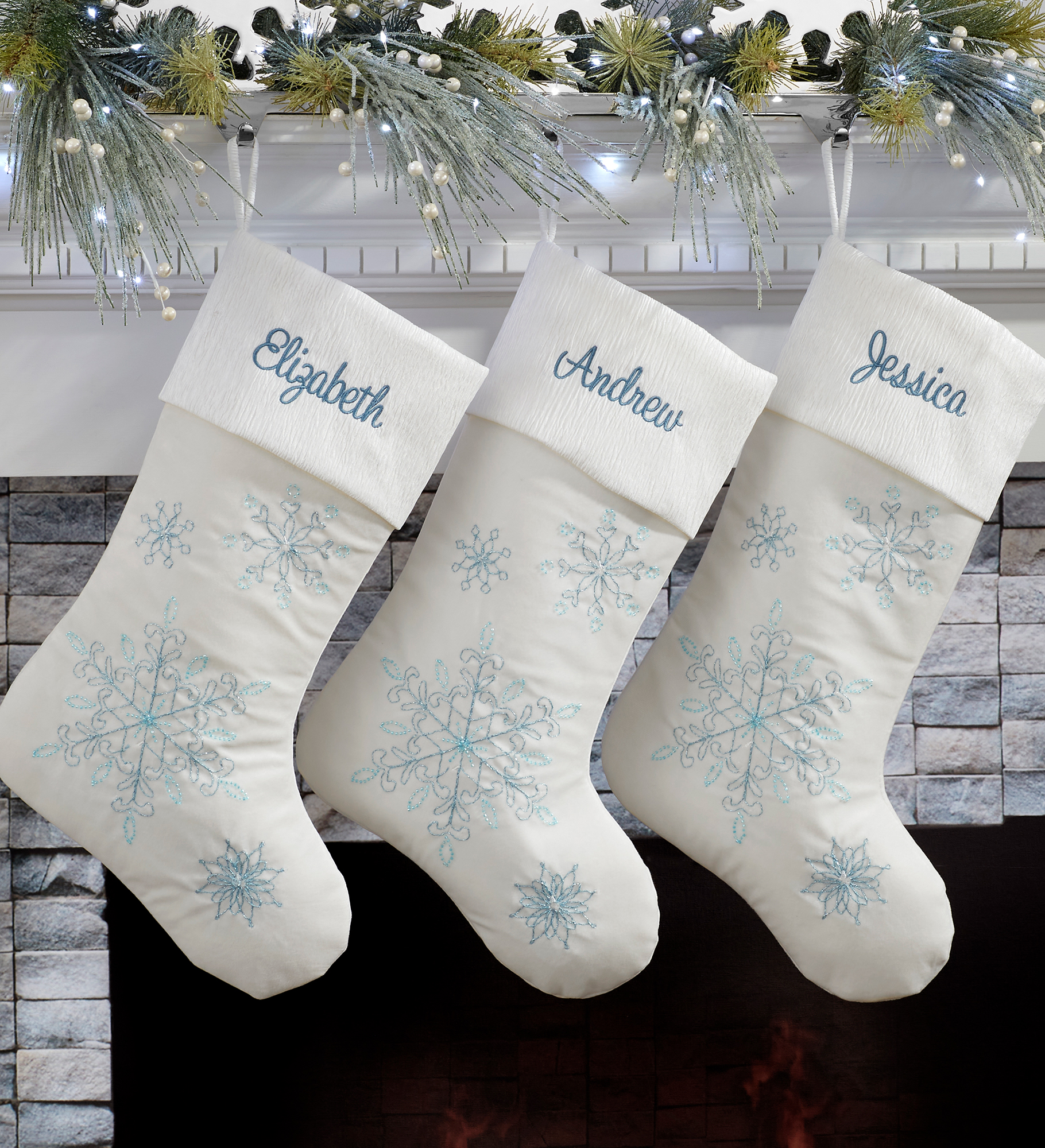 Crystal Blue Snowflake Personalized Christmas Stockings